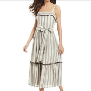 NWT Cotton Bleu Striped Midi Sundress Cream Brown XL Lagenlook Cottagecore